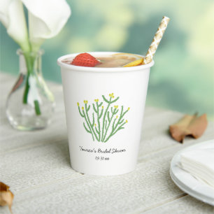 Yellow Flower Cholla Cactus Bridal Shower Paper Cups