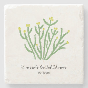 Yellow Flower Cholla Cactus Bridal Shower Stone Coaster