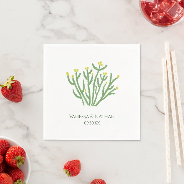 Yellow Flower Cholla Cactus Wedding Cocktail Napkin (Insitu)