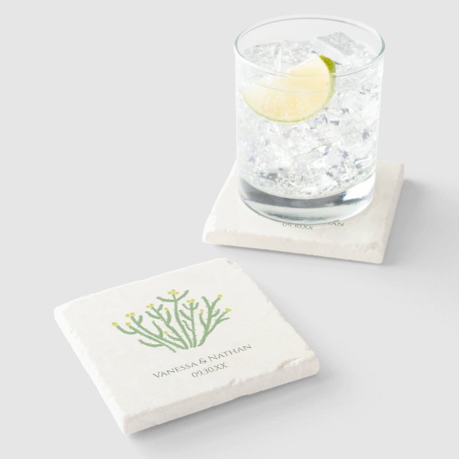 Yellow Flower Cholla Cactus Wedding Favour Stone Coaster (Side)