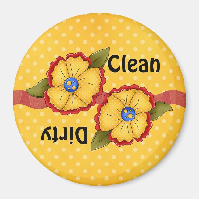 Yellow Flower Clean Dirty Dishwasher Magnet (Front)