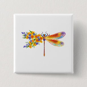Yellow Flower Dragonfly 15 Cm Square Badge