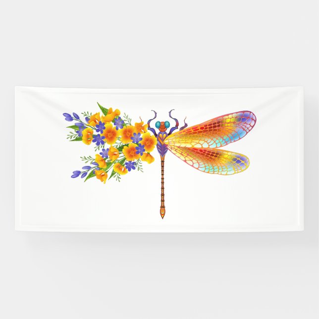 Yellow Flower Dragonfly Banner (Horizontal)