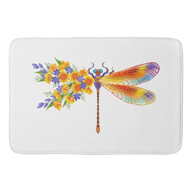 Yellow Flower Dragonfly Bath Mat (Front)