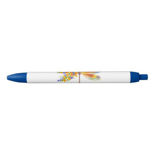 Yellow Flower Dragonfly Black Ink Pen