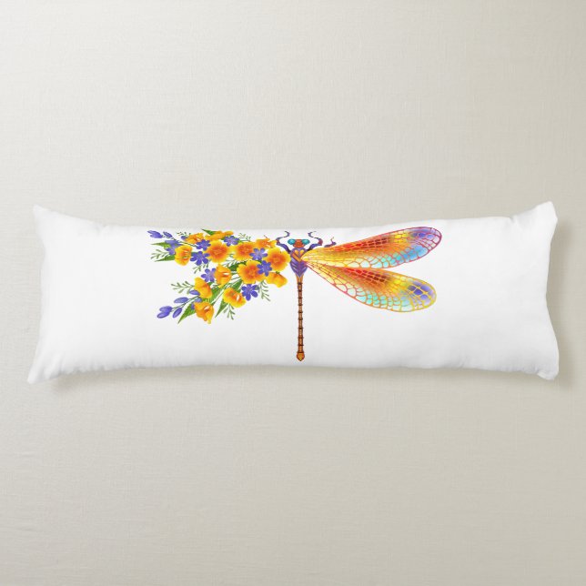 Yellow Flower Dragonfly Body Cushion (Front)