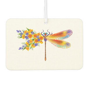 Yellow Flower Dragonfly Car Air Freshener
