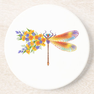 Yellow Flower Dragonfly Coaster