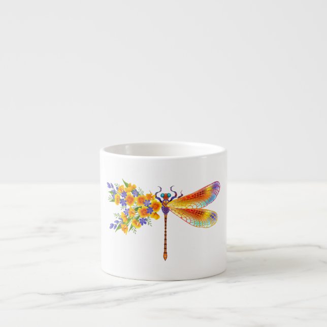 Yellow Flower Dragonfly Espresso Cup (Front)