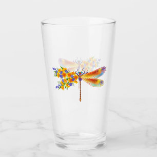 Yellow Flower Dragonfly Glass