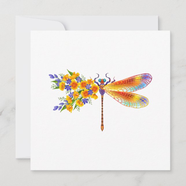 Yellow Flower Dragonfly Holiday Card (Front)