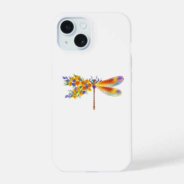 Yellow Flower Dragonfly iPhone 15 Case (Back)