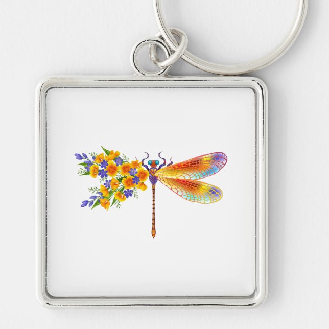 Yellow Flower Dragonfly Key Ring (Front)