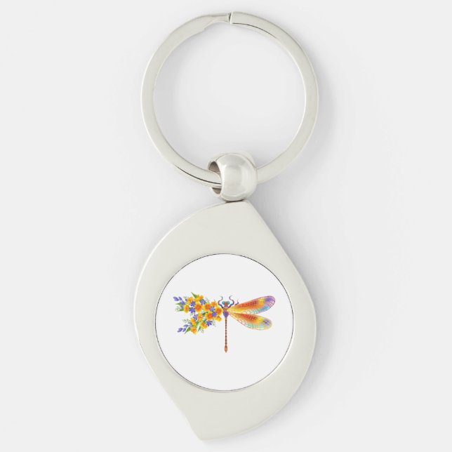 Yellow Flower Dragonfly Key Ring (Front)