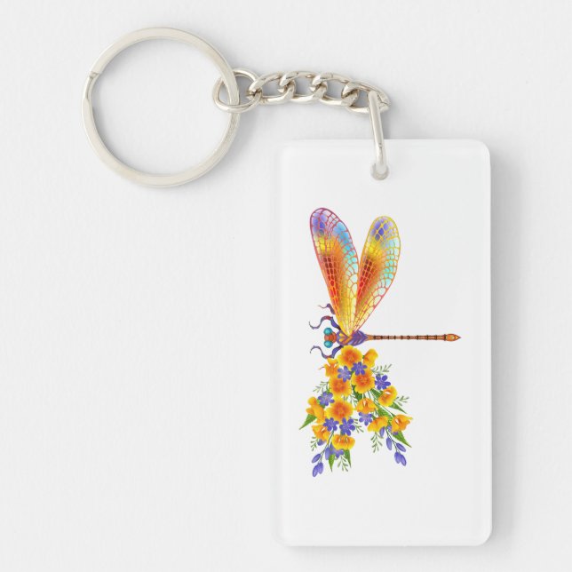 Yellow Flower Dragonfly Key Ring (Front)