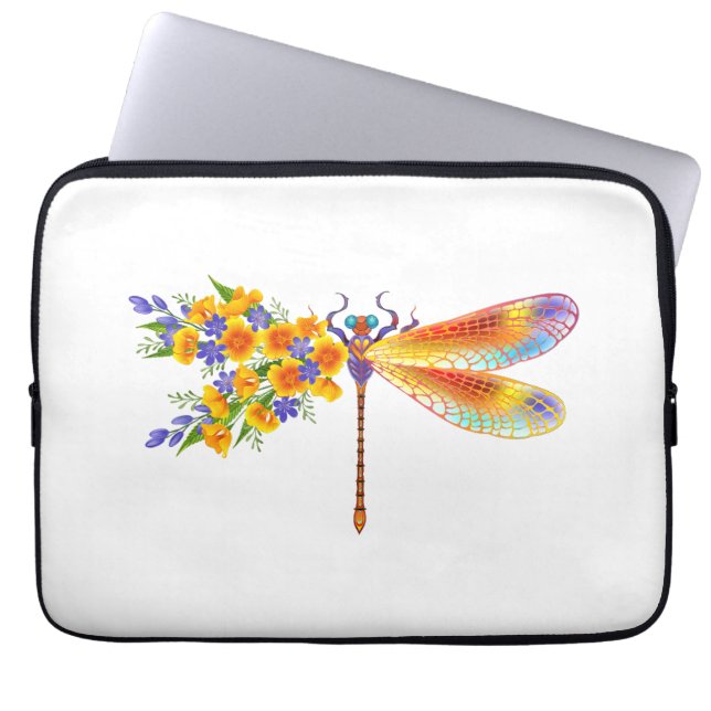 Yellow Flower Dragonfly Laptop Sleeve (Front)