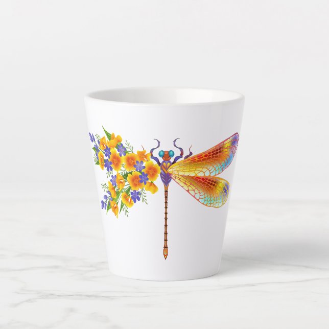 Yellow Flower Dragonfly Latte Mug (Front)