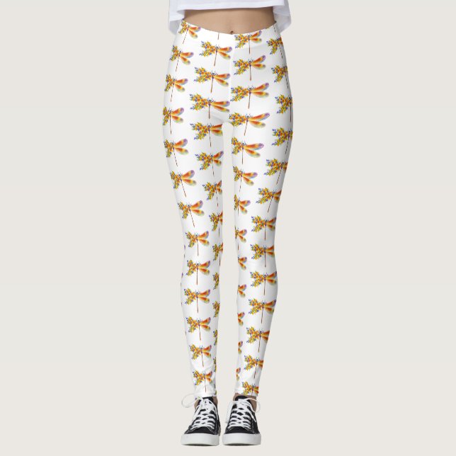 Yellow Flower Dragonfly Leggings (Front)
