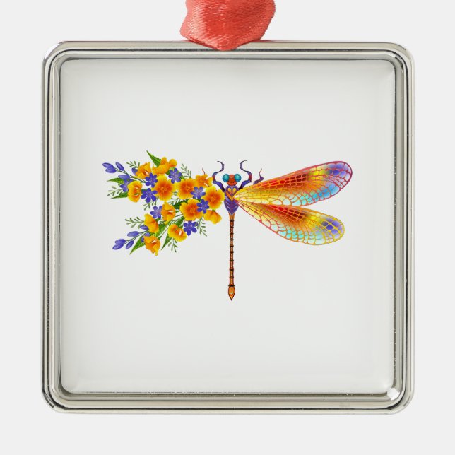 Yellow Flower Dragonfly Metal Tree Decoration (Front)