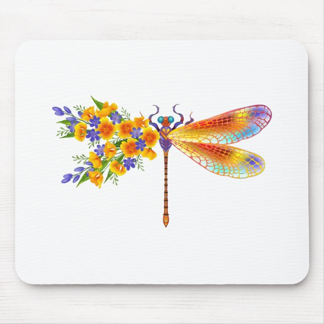 Yellow Flower Dragonfly Mouse Pad (Front)
