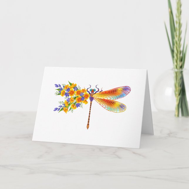 Yellow Flower Dragonfly Note Card (Front)