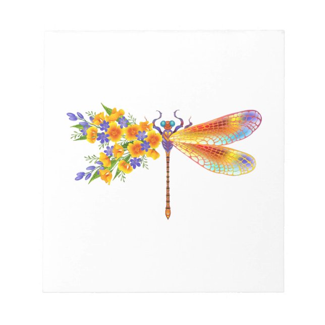 Yellow Flower Dragonfly Notepad (Front)