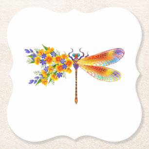 Yellow Flower Dragonfly Paper Coaster