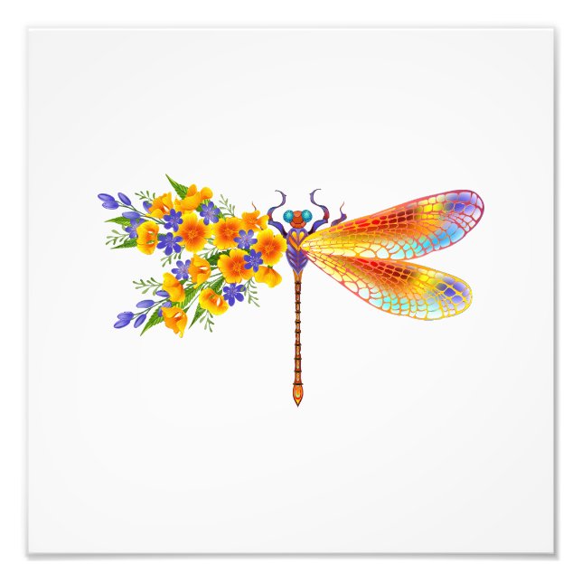 Yellow Flower Dragonfly Photo Print (Front)