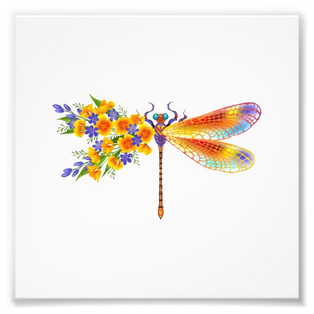 Yellow Flower Dragonfly Photo Print (Front)