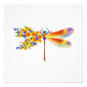 Yellow Flower Dragonfly Photo Print