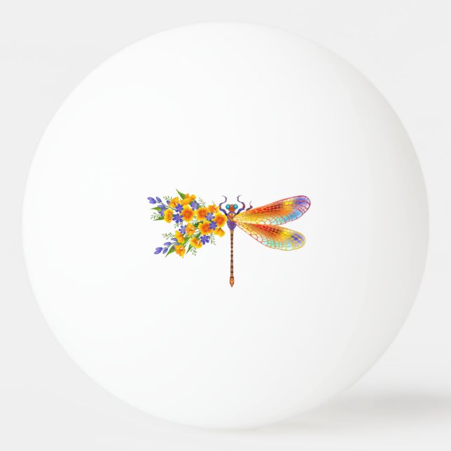 Yellow Flower Dragonfly Ping Pong Ball (Front)