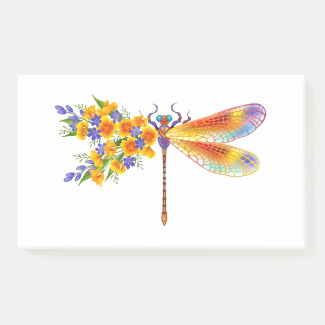 Yellow Flower Dragonfly Post-it Notes (Front)