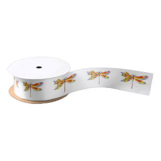 Yellow Flower Dragonfly Satin Ribbon