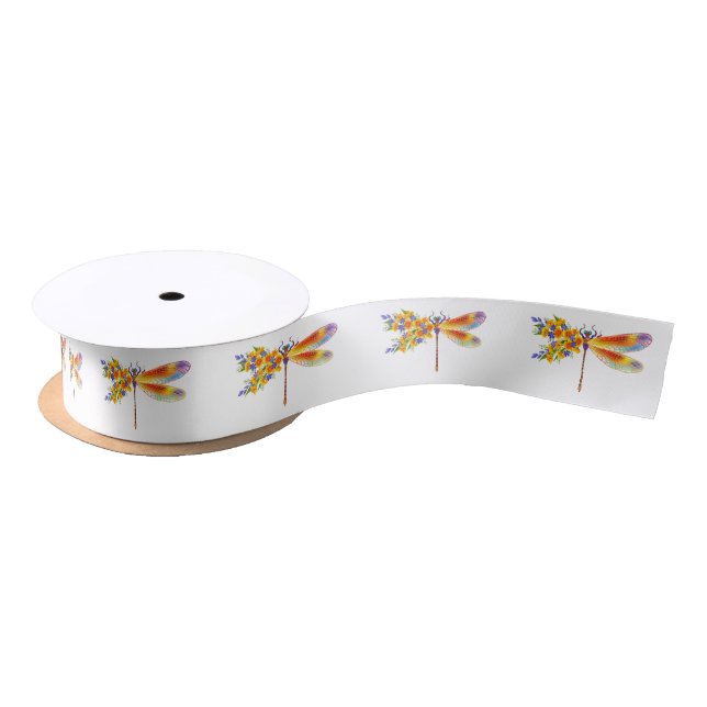Yellow Flower Dragonfly Satin Ribbon (Spool)