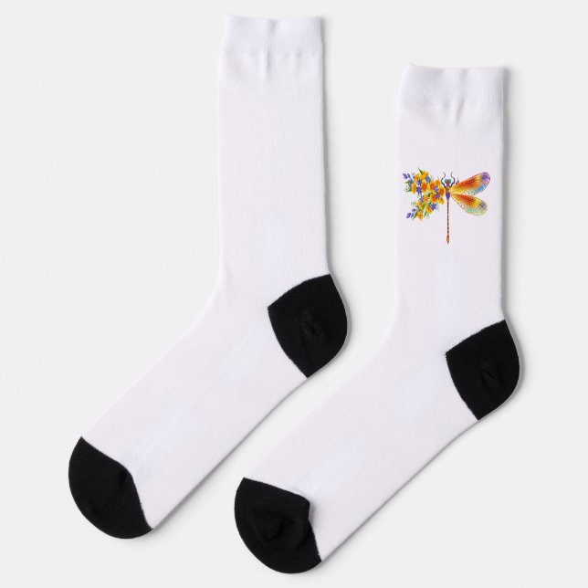 Yellow Flower Dragonfly Socks (Left)