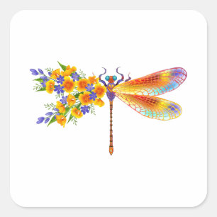 Yellow Flower Dragonfly Square Sticker