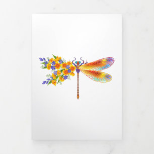 Yellow Flower Dragonfly Tri-Fold Holiday Card