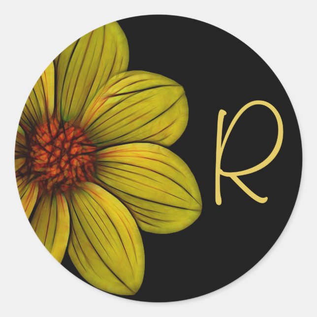 Yellow Flower Floral Daisy Monogram Sticker (Front)