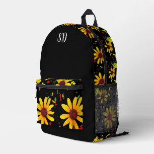 Yellow Flower Floral Monogram  Printed Backpack