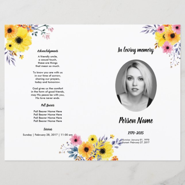 YELLOW FLOWER | Funeral Program Template (Front)