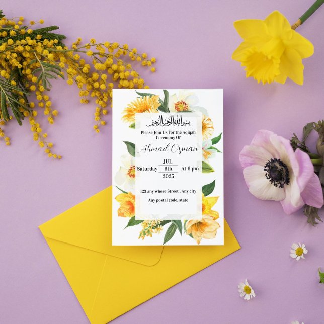 Yellow Flower Garden  Aqiqah  Ceremony Invitation (Creator Uploaded)