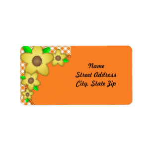 Yellow Flower Gingham Background Address Sticker