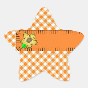 Yellow Flower Gingham Background Star Sticker