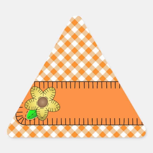 Yellow Flower  Gingham BackgroundTriangle Sticker (Front)