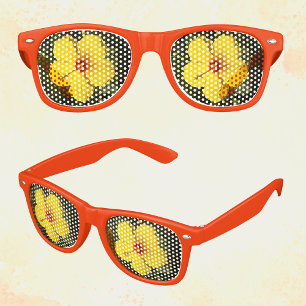 Yellow Flower Hibiscus Adult Party Retro Sunglasses