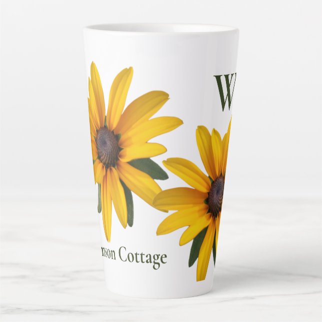 Yellow Flower Modern Simple Black Eyed Susan Latte Mug (Front)