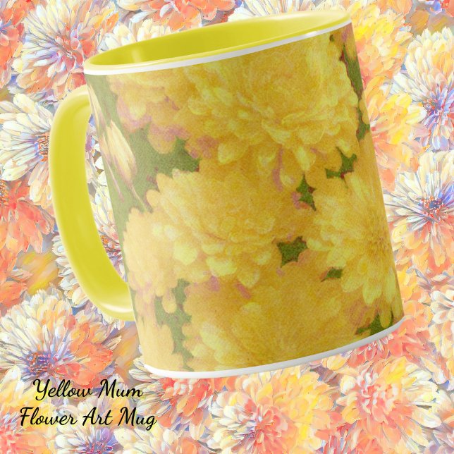 Yellow Flower Mum Art Garden Mug Cup (Pretty Chrysanthemum flower garden art mug.)
