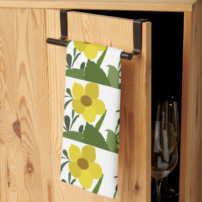 Yellow Flower Nature Pattern Tea Towel (Thirds Fold)