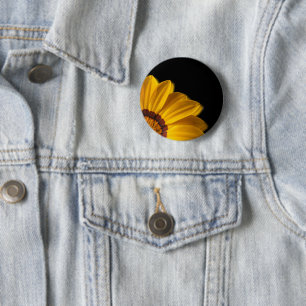 Yellow flower on black background 6 cm round badge