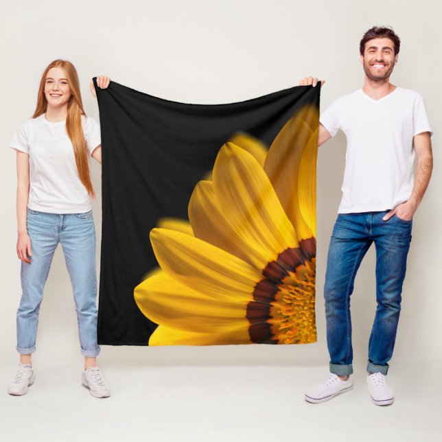 Yellow flower on  black background fleece blanket (In Situ)